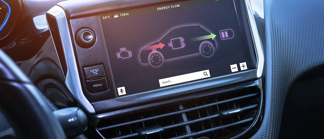 The e-car monitor shows when the car needs to be charged.