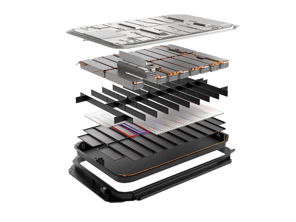 
Exploded battery pack - cell to module