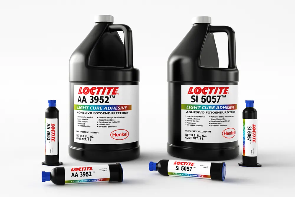 
Loctite AA 3952 and SI 5057 are new medical device grade light cure adhesives and have been tested according to Henkel's test protocols based on ISO 10993 biocompatibility standards.