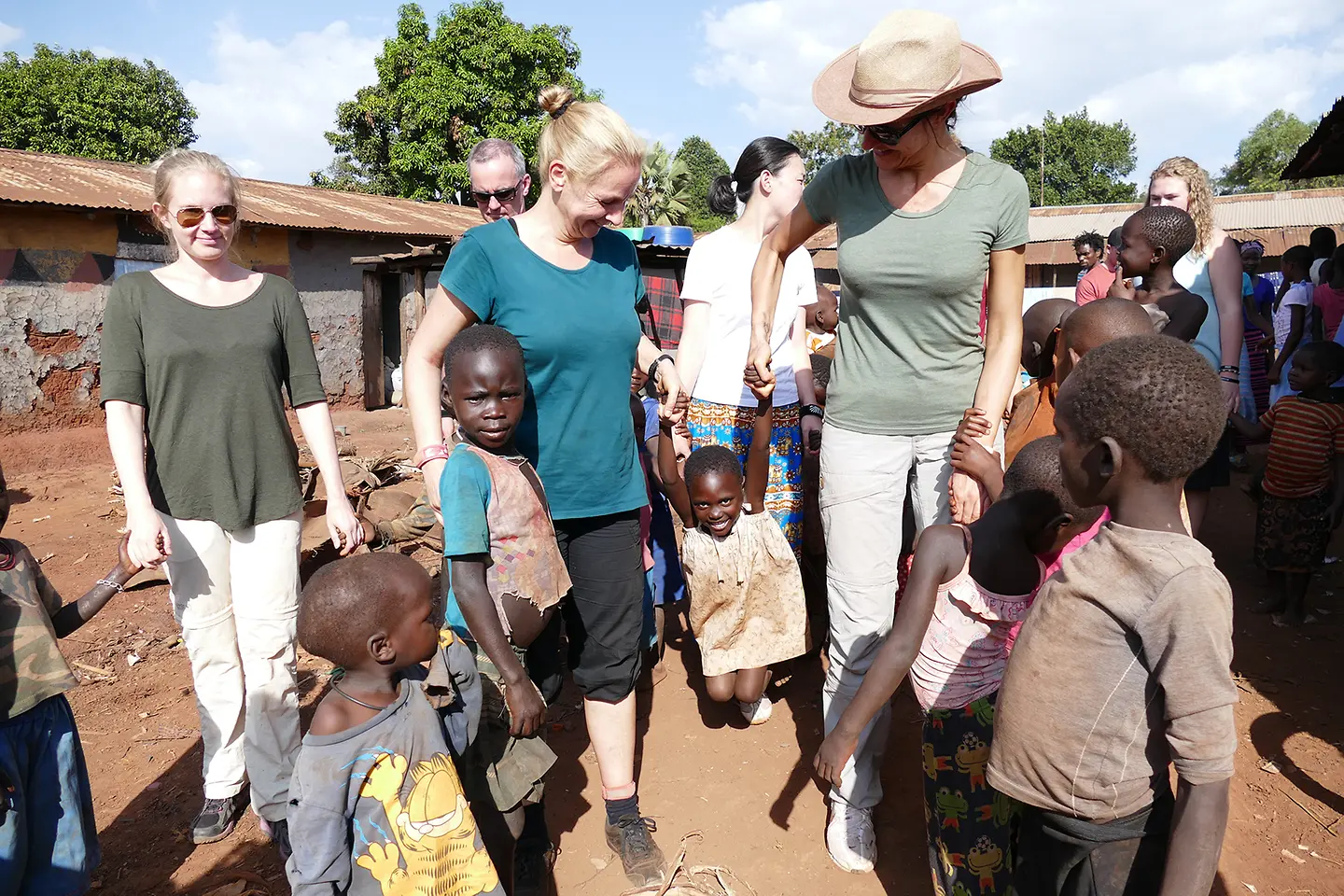 Playing with the visitors in Masese 